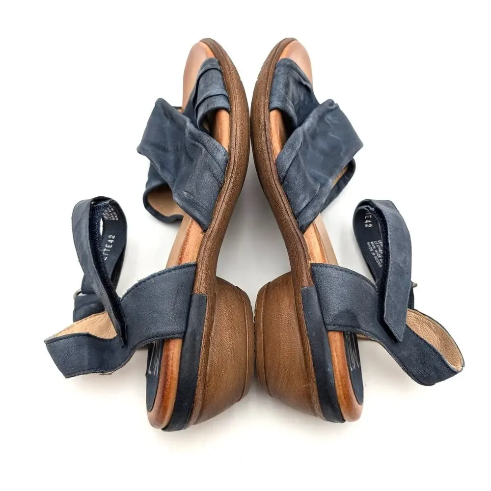 Miz Mooz Collette Leather Heel Sandals Ankle Strap Women's Blue US 10.5-11 EU42